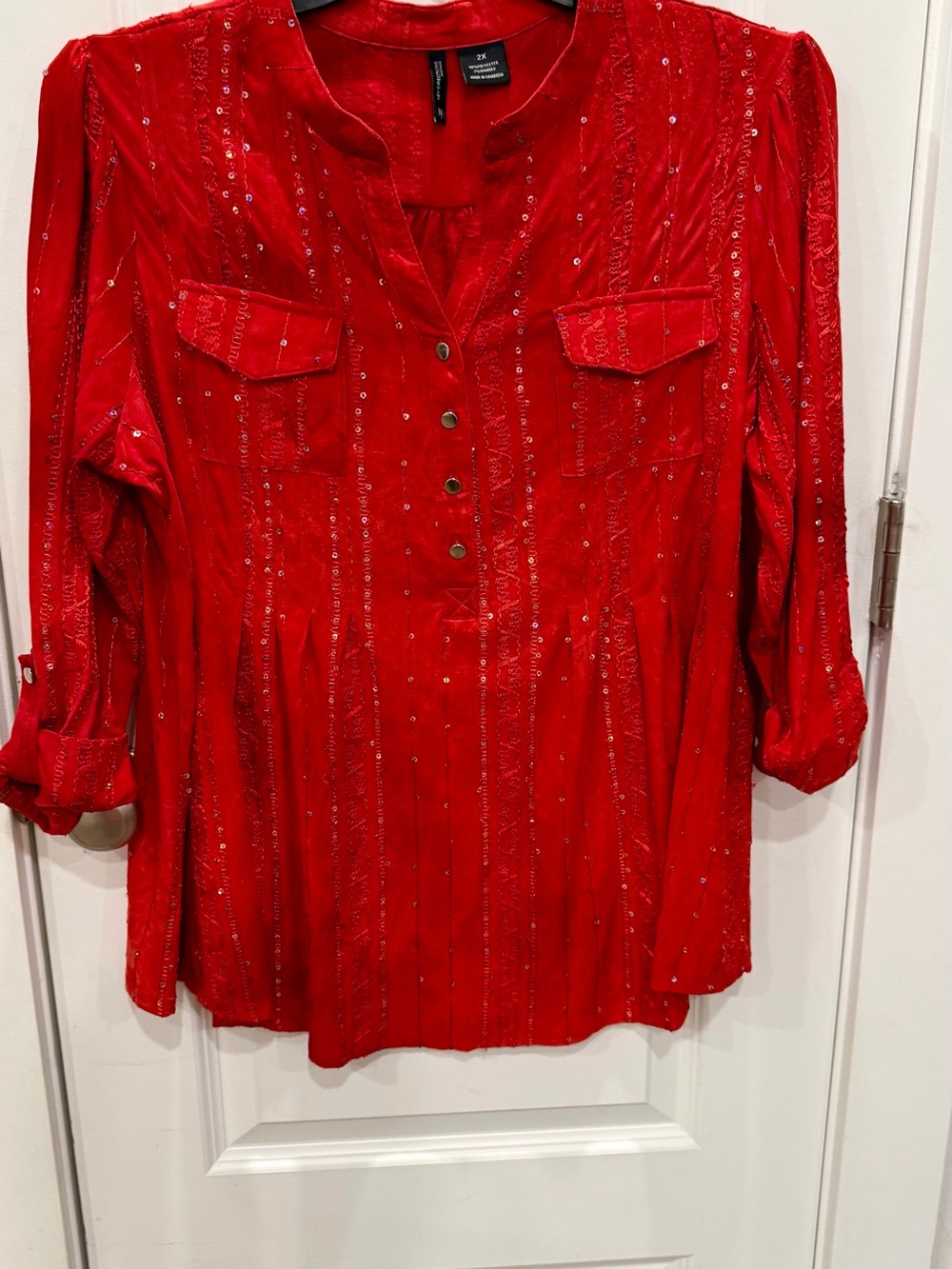 new directions Red Sequin-Detail Pullover Tunic
